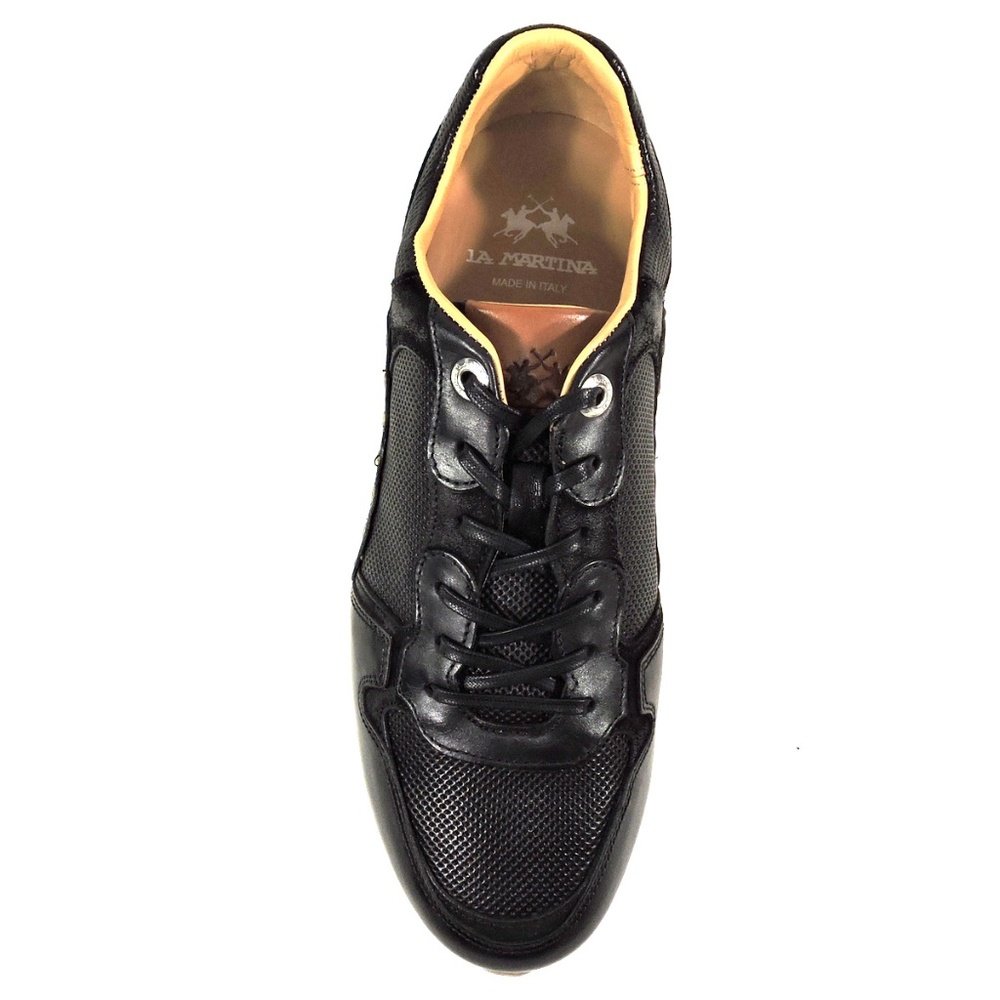 🇮🇹 LA MARTINA 🇮🇹 MEN'S BLACK LEATHER COMFORT SNEAKERS - Picture 5 of 7